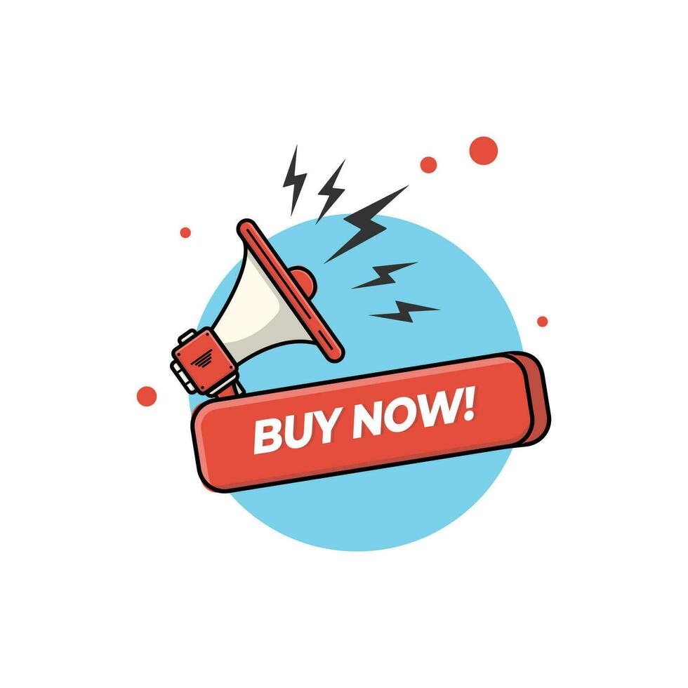 Buy Now Button with Megaphone Vector Illustration. Online Shopping Concept Design Isolated Vector