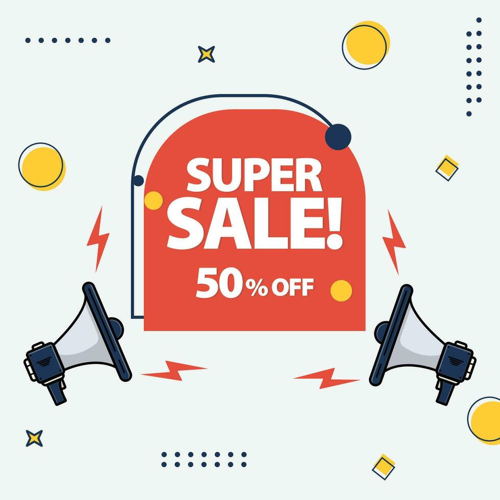 Flat design Super Sales With Discount, Promotion Square Vector Poster