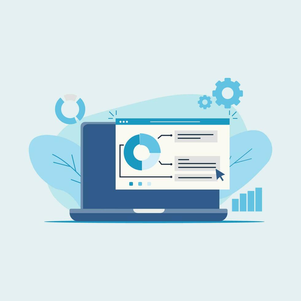 Performance Analysis and Checking All Graphs and Data on Laptop Screen Vector Illustration