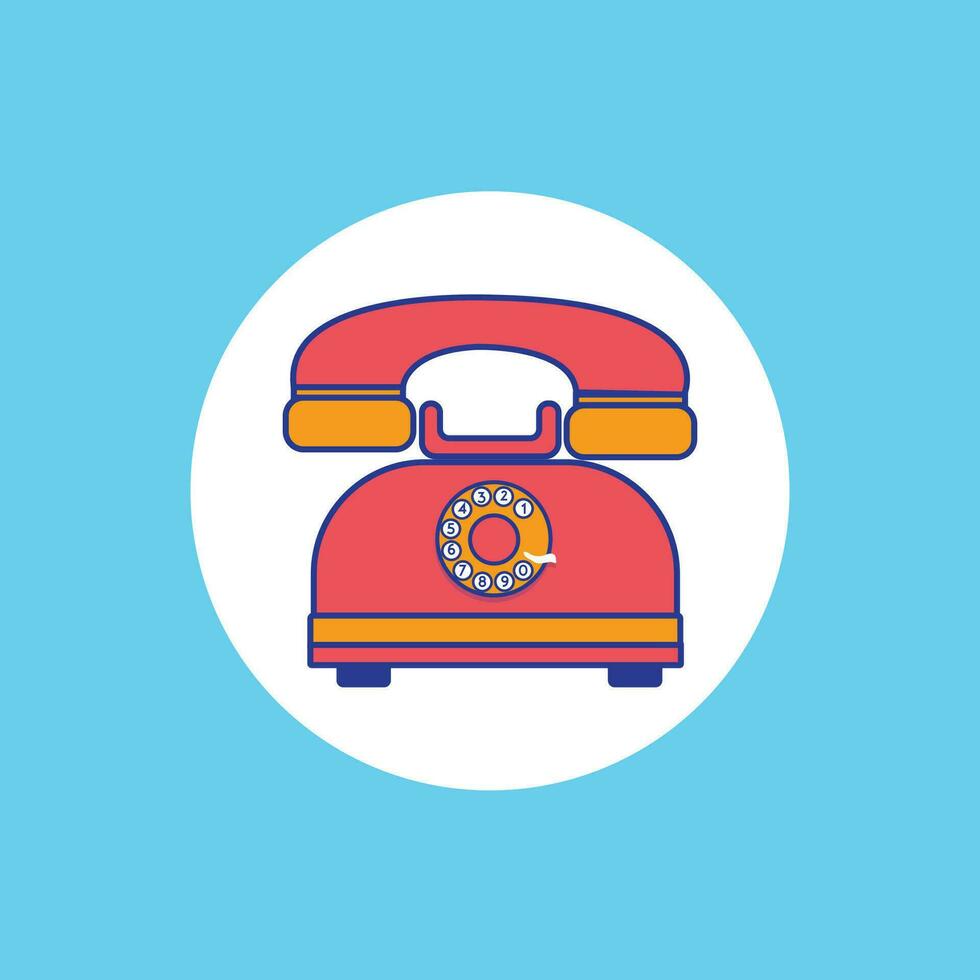 Old Telephone Cartoon Vector Illustration. Retro Landline  Icon Concept Isolated Vector. Flat Design