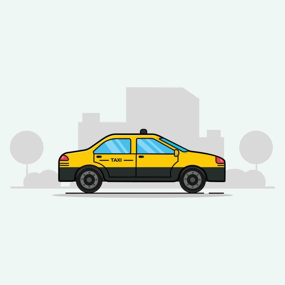 Taxi on the City Vector Illustration. Taxi Service Concept Design Isolated Vector