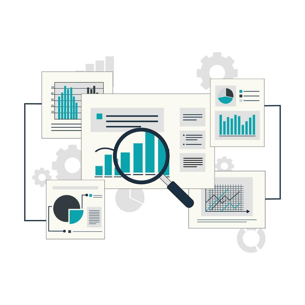 Data analytics information and monitoring Vector Illustration. Data analysis Concept Design Isolated. Flat design