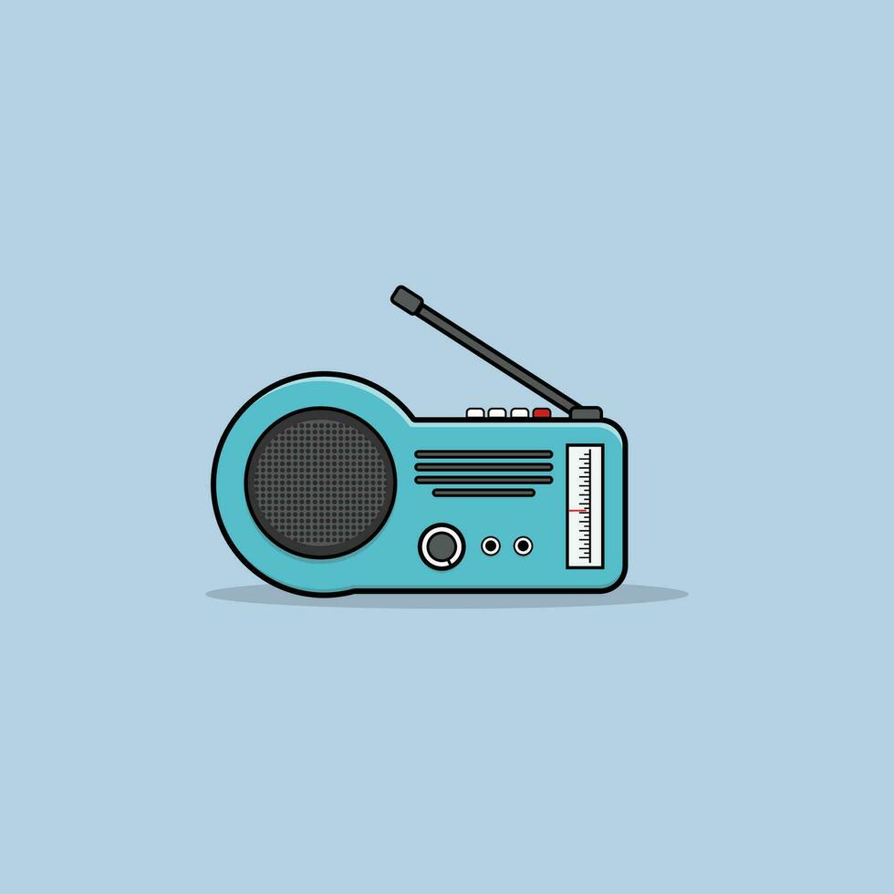 Old Blue Radio Tuner Vector Illustration. Retro Gadget of the 90s Concept Design Isolated Vector