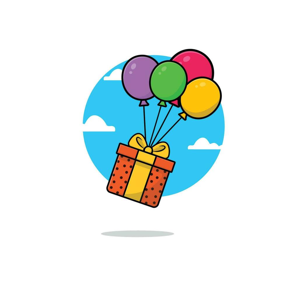 Flying Balloons with Gift Box Flat Design Vector Illustration. Surprise Concept Design Isolated Vector.