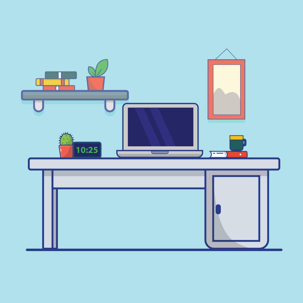 Office Interior with Workplace Flat Design Vector Illustration. Office Desk Concept Isolated Vector.