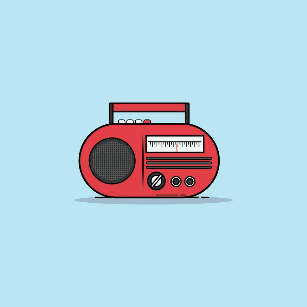 Vintage Red Radio Vector Illustration. Retro Gadget of the 90s Concept Design Isolated Vector