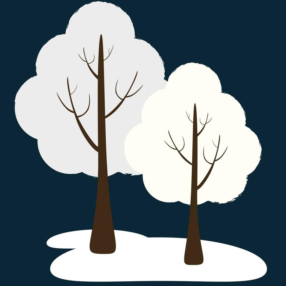 Vector clipart with snowy trees in winter isolated in white background