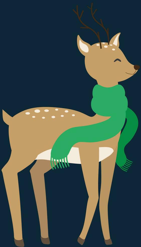 Vector illustration of christmas santa claus reindeer in scarf in cartoon style