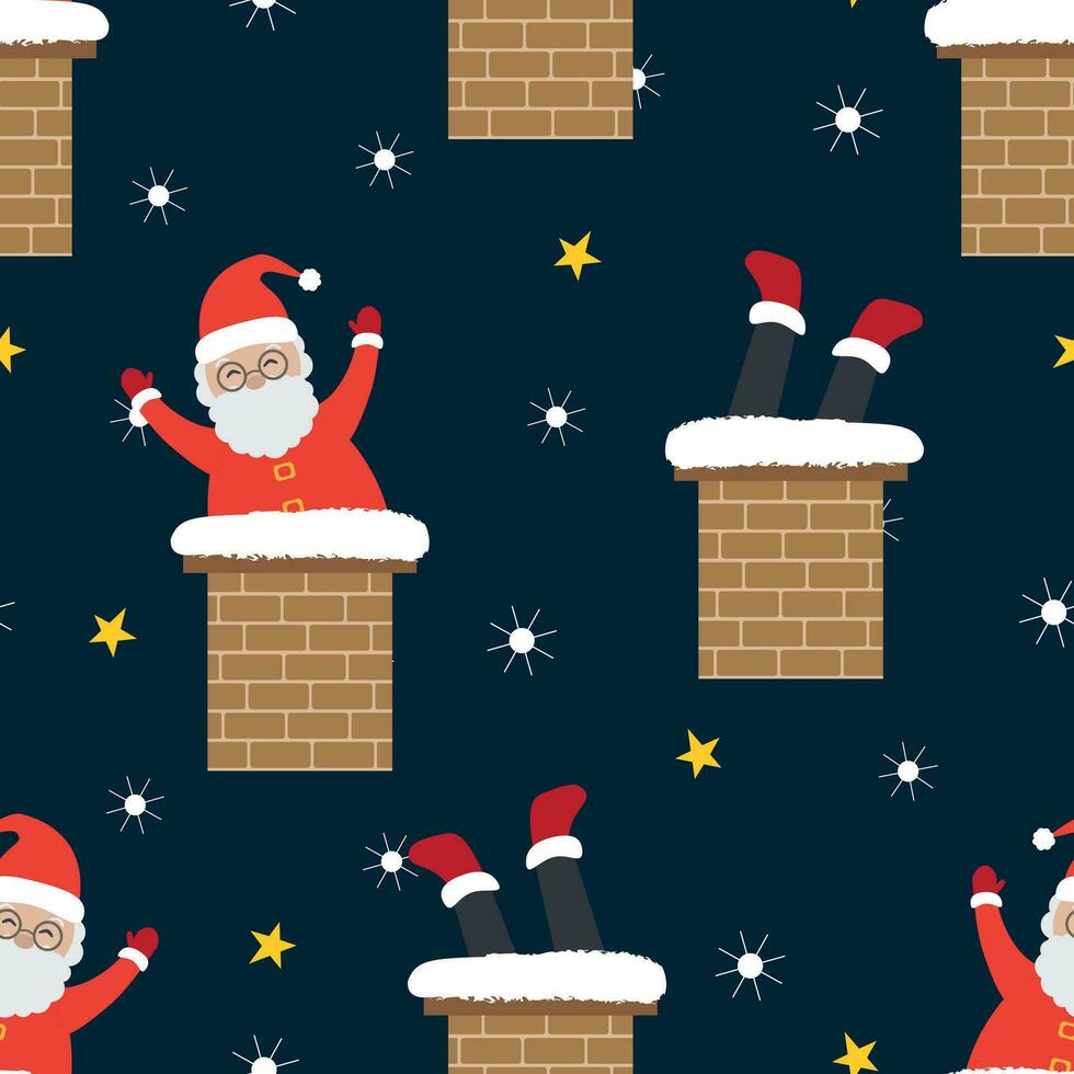 Seamless pattern with Santa Claus character in chimney in cartoon style vector