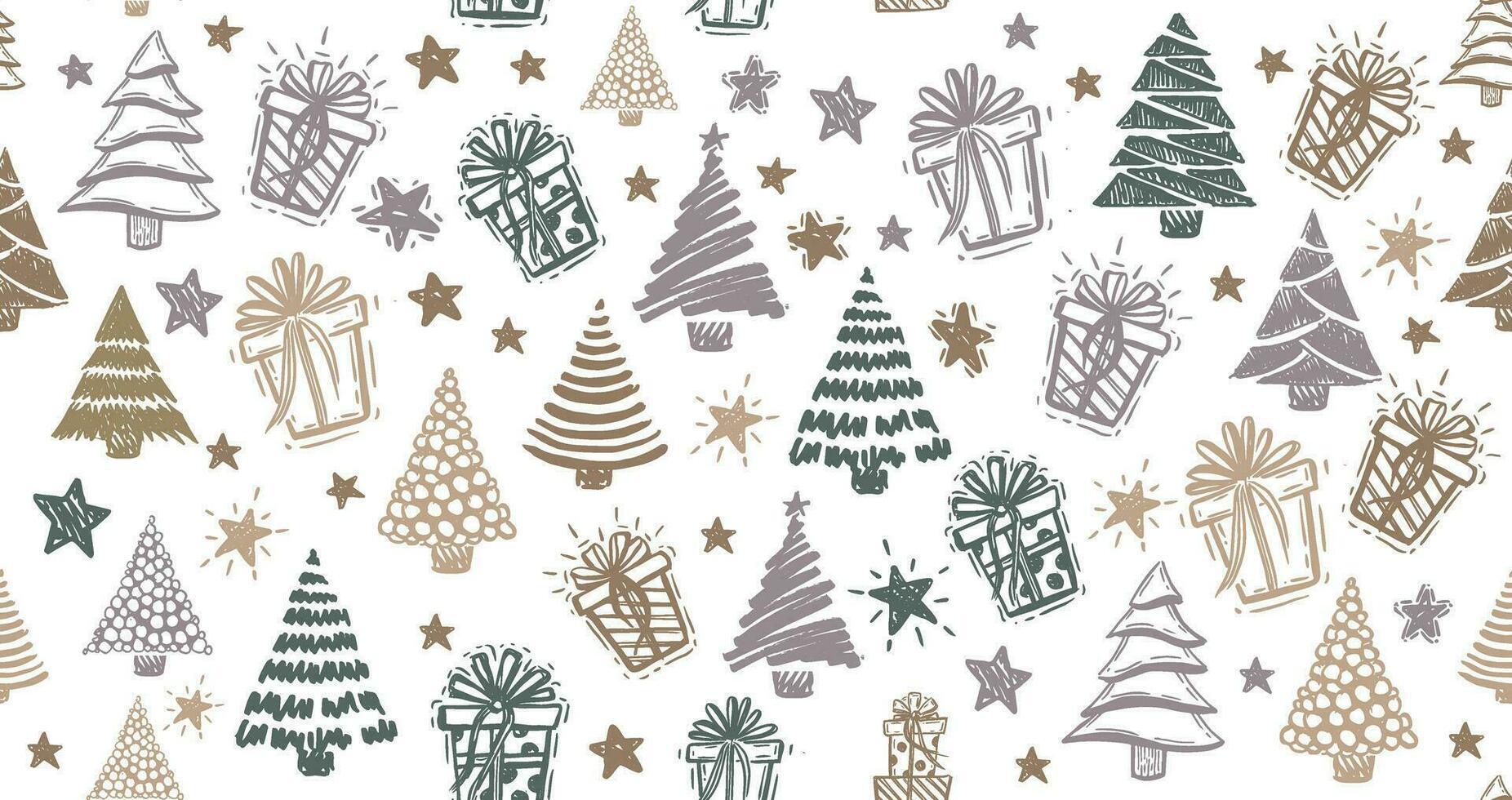 Christmas tree, New Year set, hand drawn illustrations. Vector