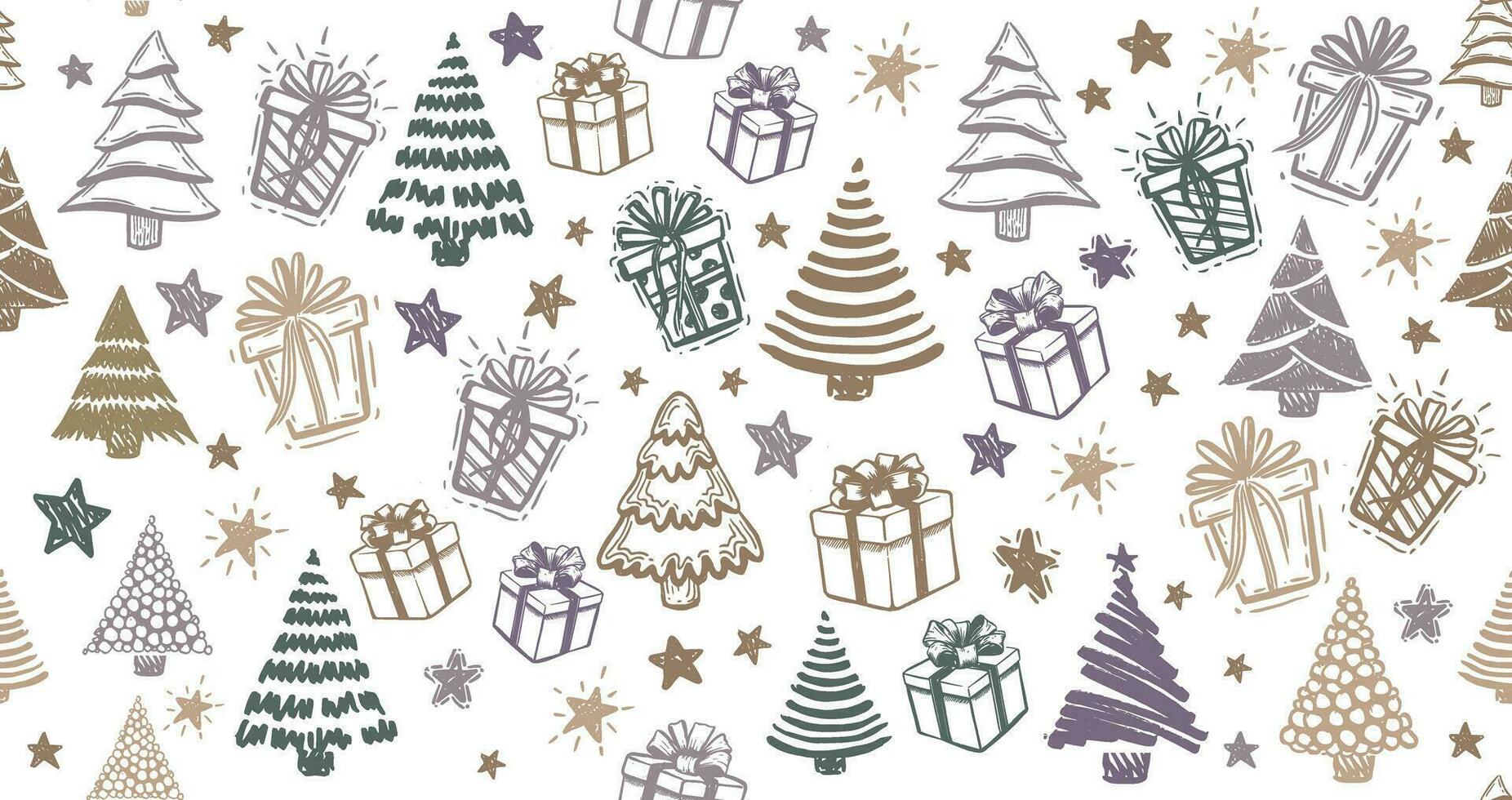 Christmas tree, New Year set, hand drawn illustrations. Vector