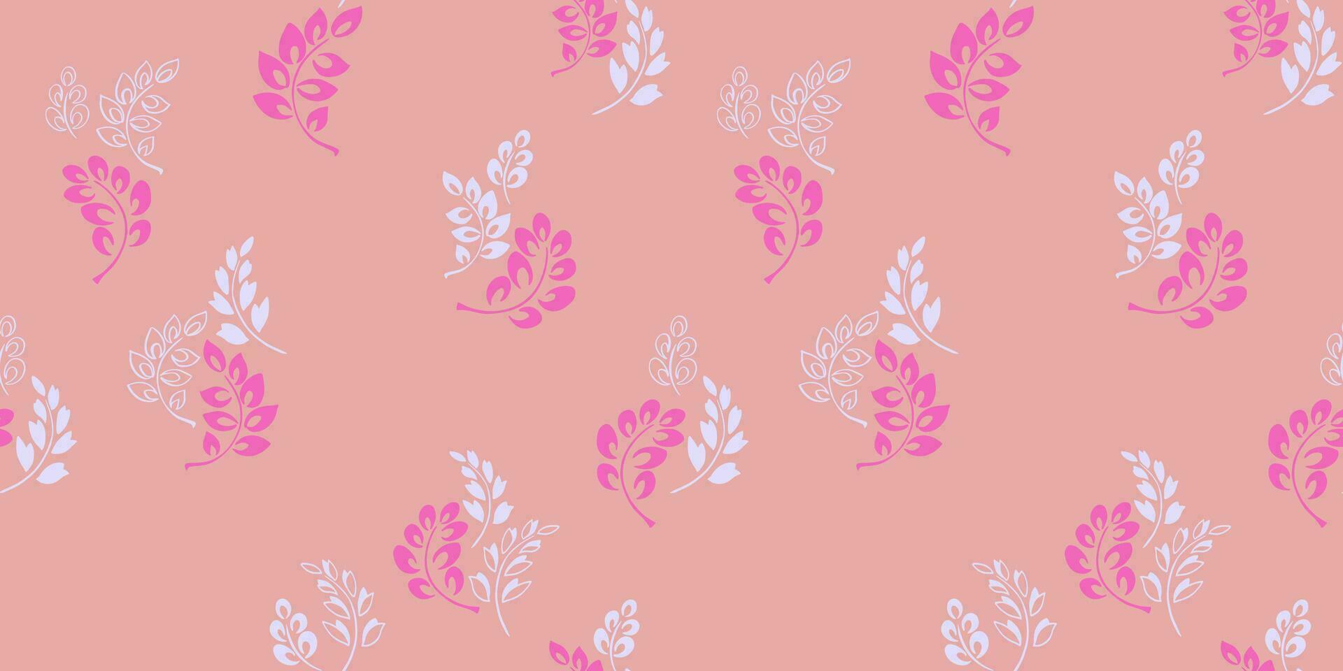 Seamless pattern with hand drawn abstract  tiny branches leaves on the pink background. Vector design ornament for paper, cover, fabric, interior decor, textile, wallpaper, surface design, fashion