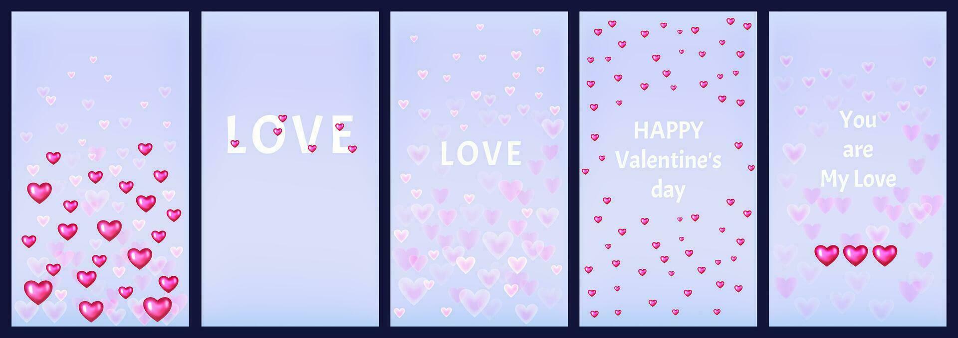 Stories templates. Set templates Happy Valentine day, love, you are my love. Set o hearts. Graphics suitable f festive vector templates withfor use for banner, print flyer, decorative