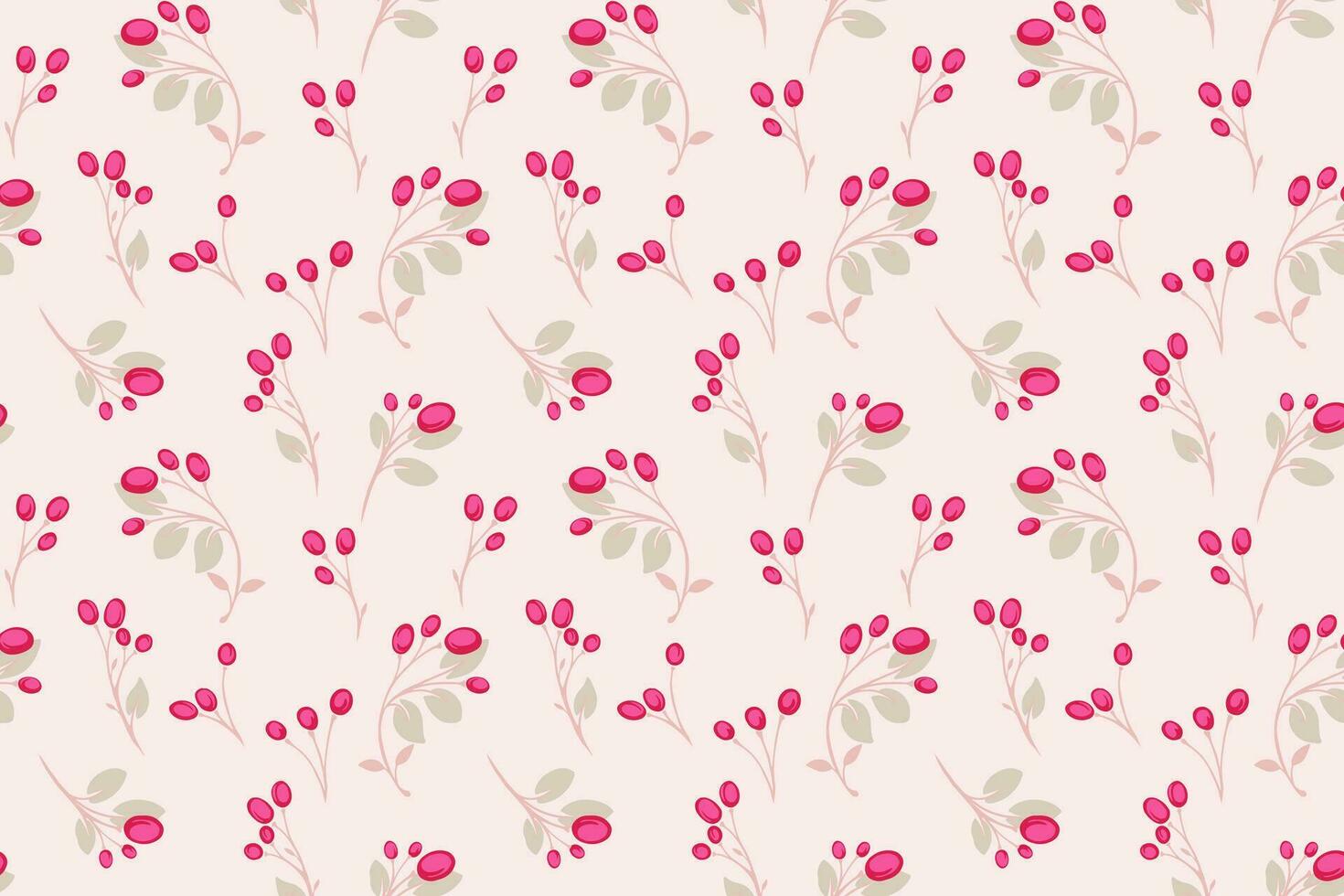 Seamless minimalist, simple, gently light pattern. Abstract tiny twigs leaves berries, with drops, dots, spots. Vector hand drawn. Template for textile, fashion, surface design fabric