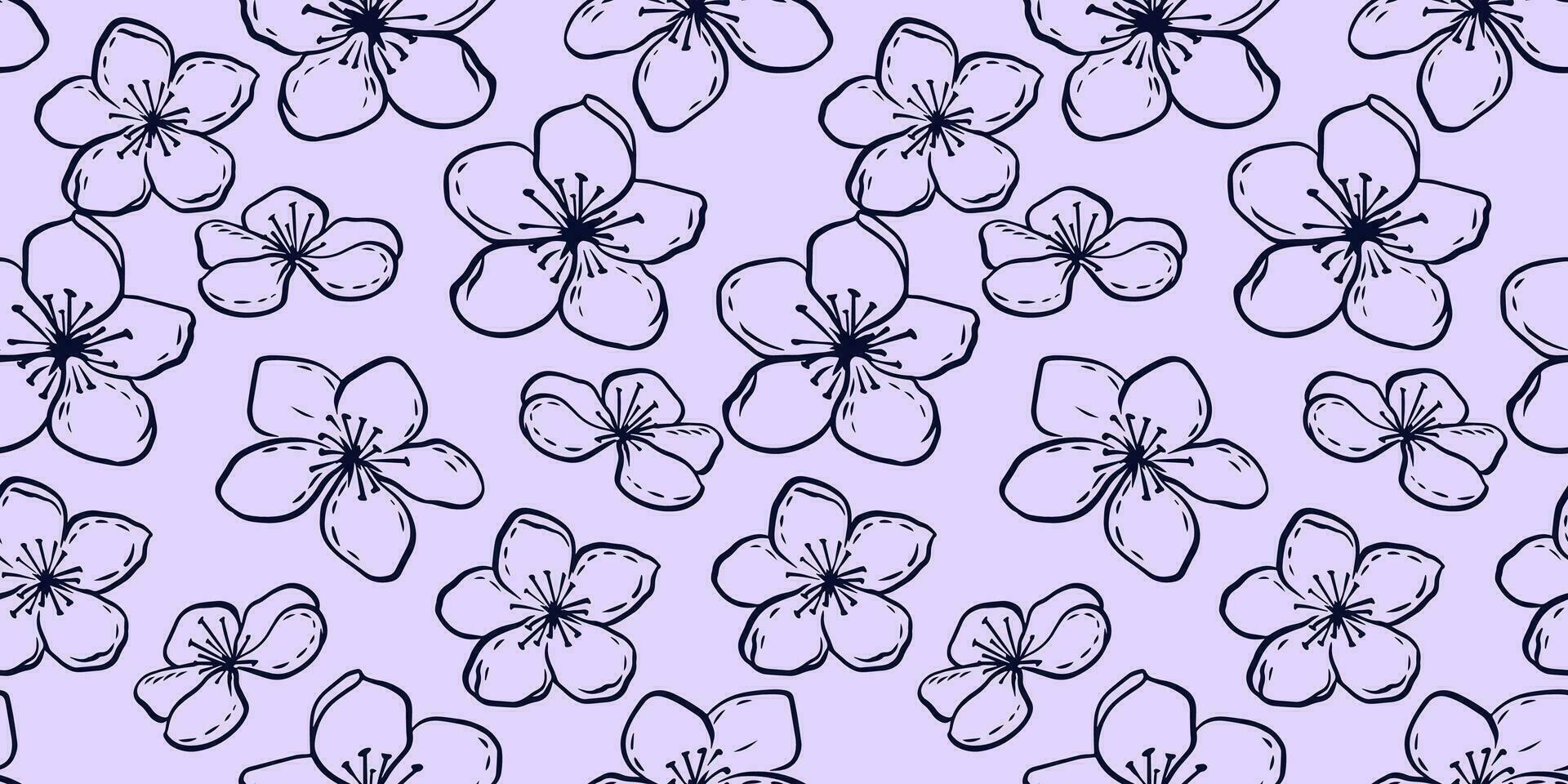 el de moda sencillo cepillo líneas flores sin costura modelo en un pastel antecedentes. vector mano dibujado bosquejo garabatear salvaje floral. modelo para diseño, tela, moda, superficie diseño