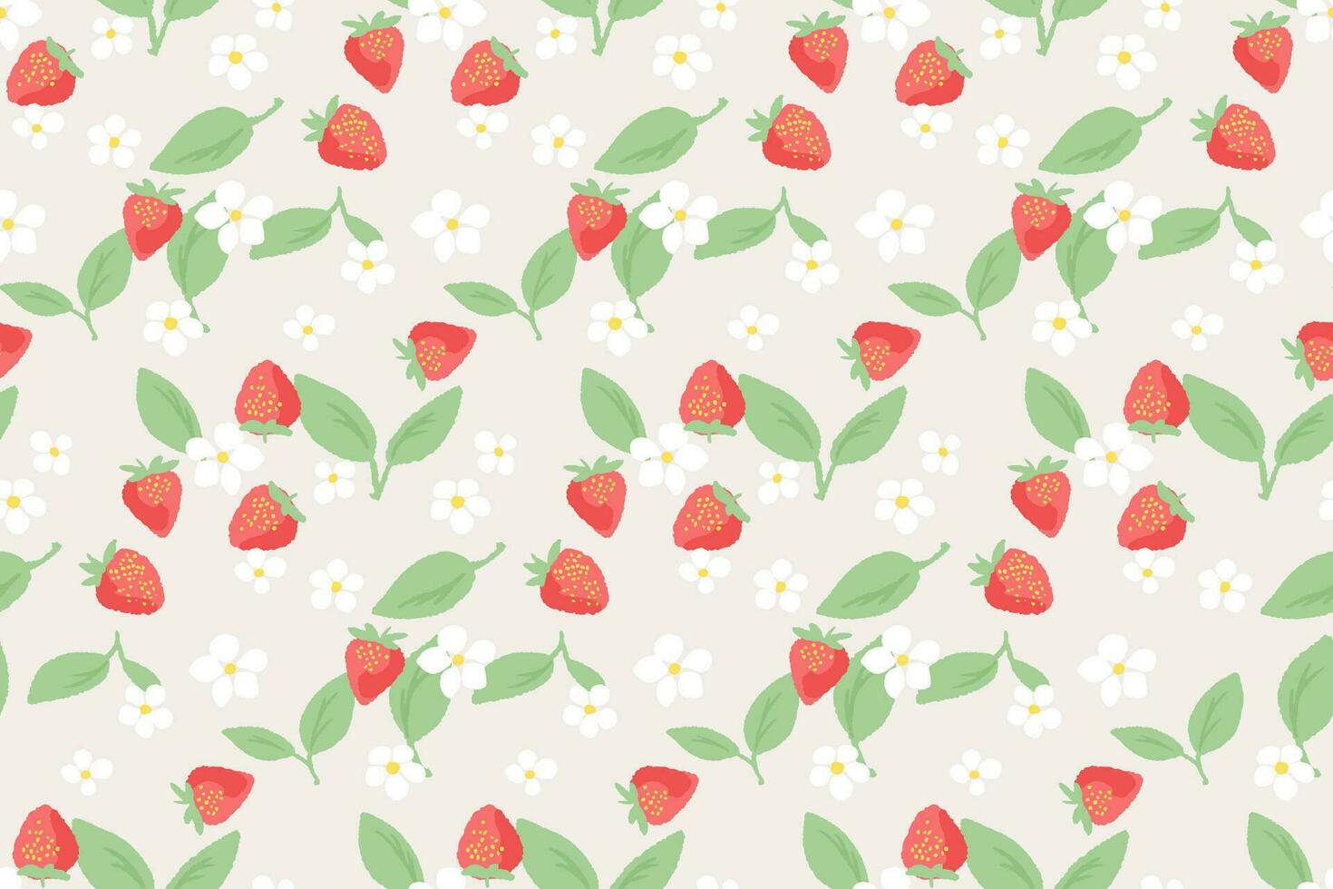 Cute simple stylized berries strawberry, flowers, leaves seamless pattern. Vector hand drawn doodle sketch. Cartoon summer fruits print on a light background. Template for design, childish, fashion