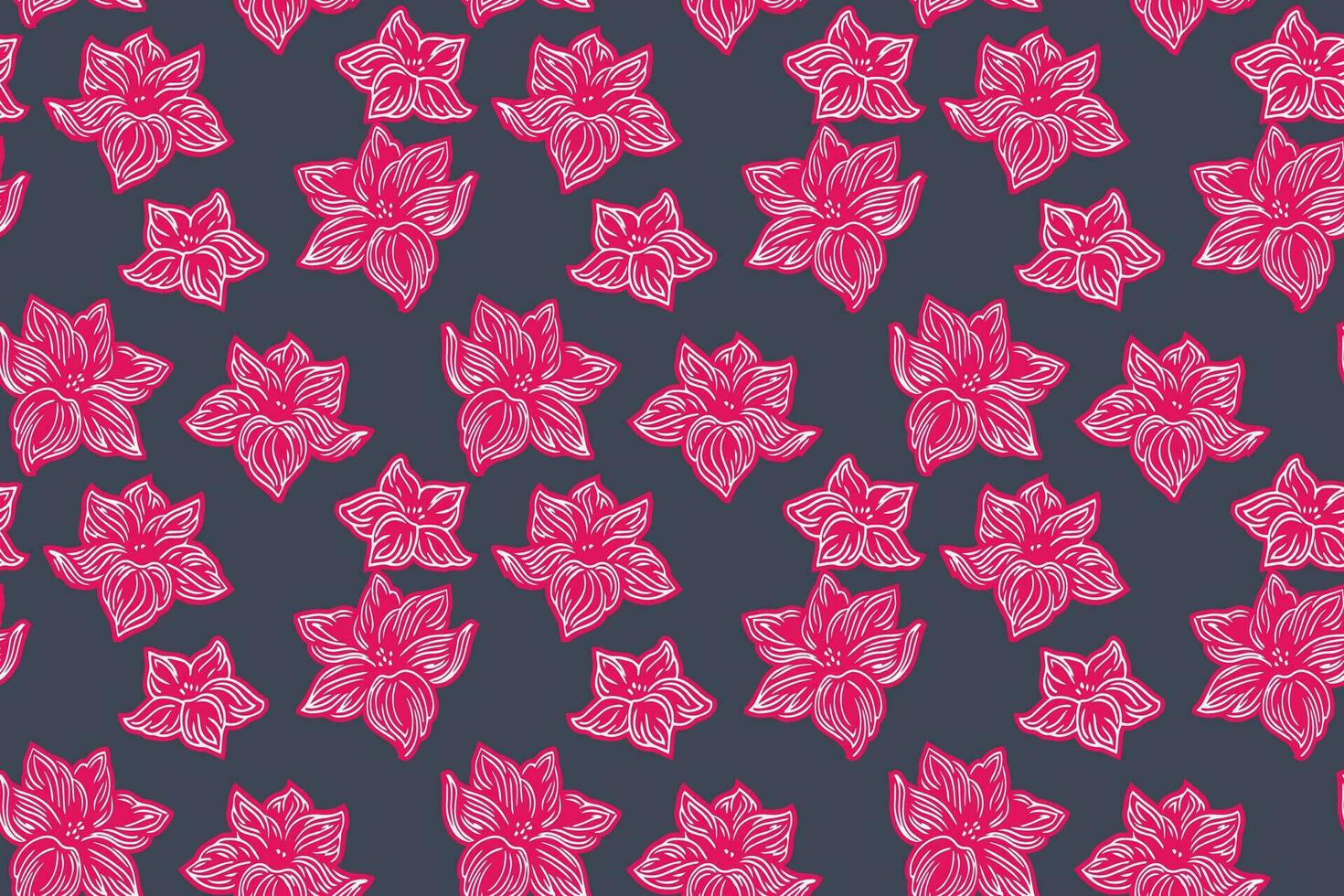 Abstract seamless pattern with decorative red flowers on a dark background.  Vector hand drawn simple, stylized  flowers. Template for design, fashion, interior decor, textile, fabric, wallpaper