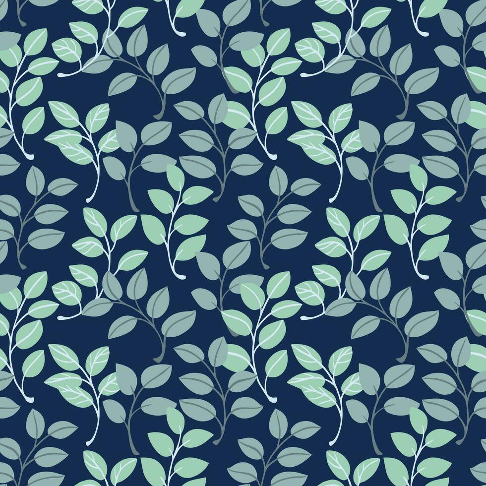 Leaves stem seamless pattern. Abstract, cute, delicately tiny foliage.  Vector hand drawn. Template for textile, fashion, print, surface design, fabric