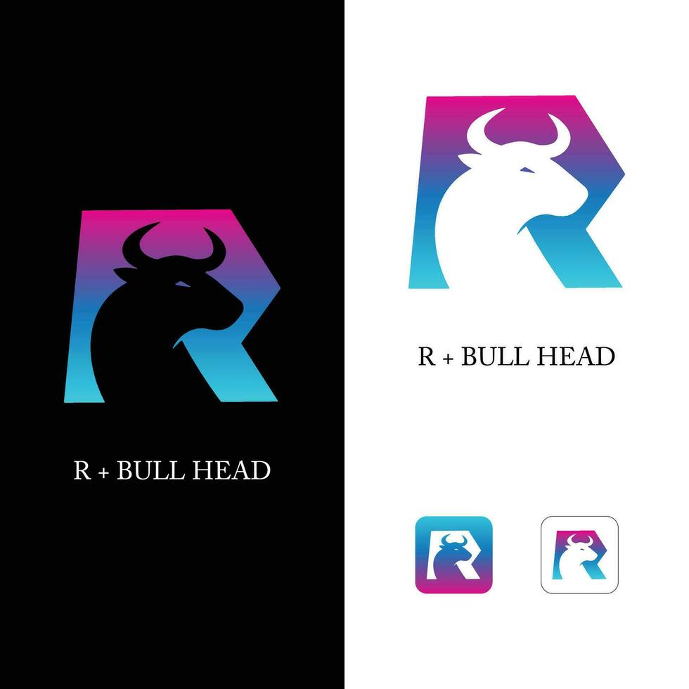 R letter bull head creative logo design vector