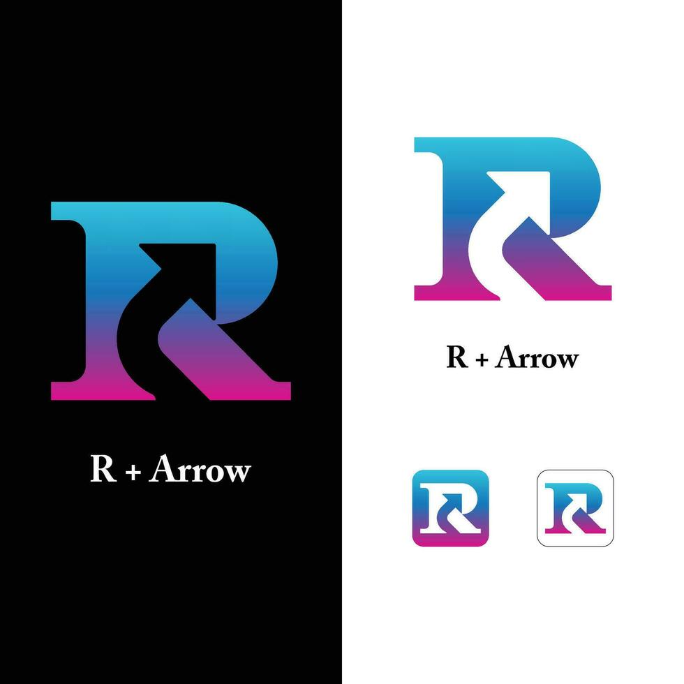 R letter with up arrow initial logo design vector