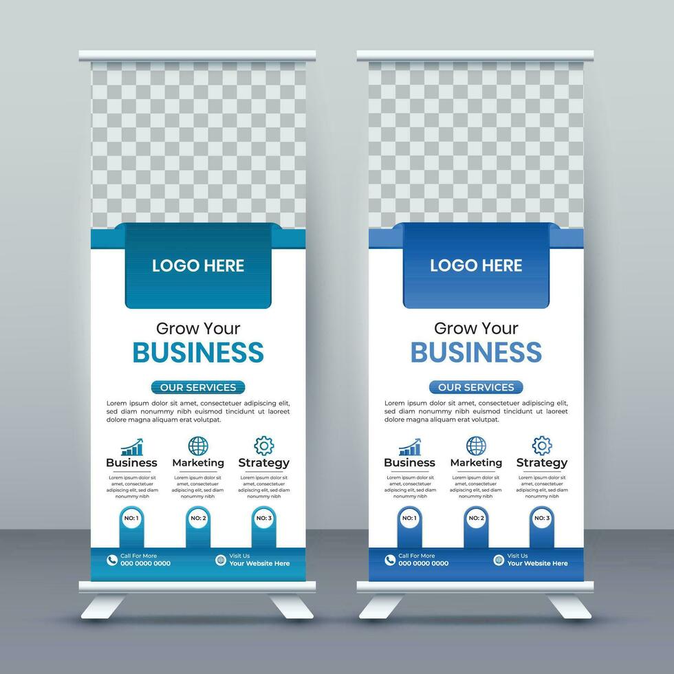 Business Roll Up Set. Standee Design. Modern Exhibition Advertising Banner Template, Abstract Blue Geometric Triangle Background vector, flyer, presentation, leaflet, Roll Up Banner, Stand Poster vector