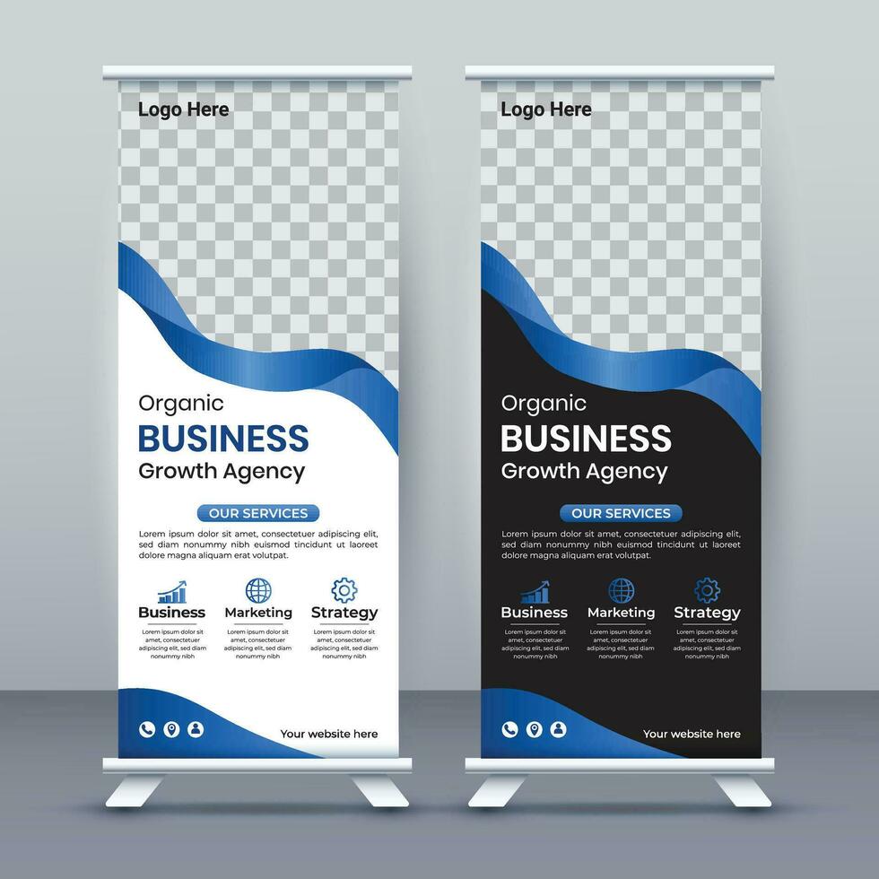 Business Roll Up Set. Standee Design. Modern Exhibition Advertising Banner Template, Abstract Blue Geometric Triangle Background vector, flyer, presentation, leaflet, Roll Up Banner, Stand Poster vector