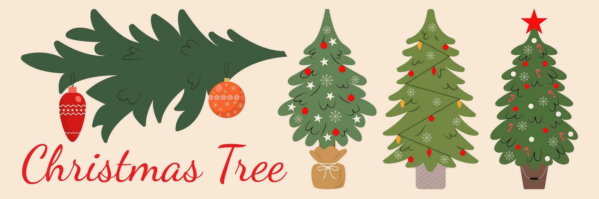 Navidad decorado árbol colocar. vistoso plano regalos para el día festivo. moderno diseño. Navidad y nuevo año elementos para decoración. vector ilustración.