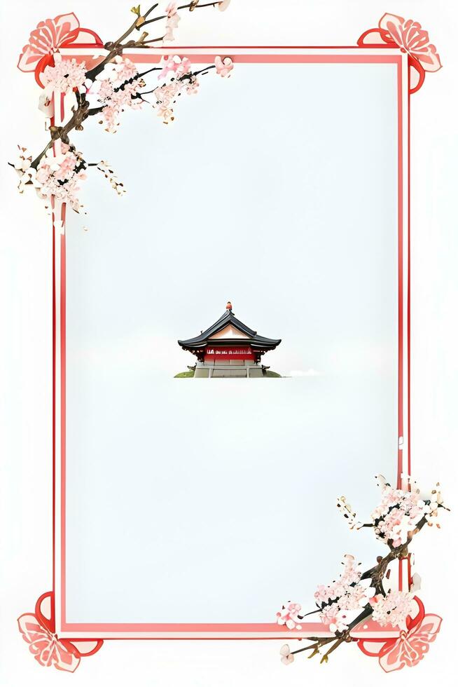 AI generated Japanese border frame, Sakura border frame Illustration photo