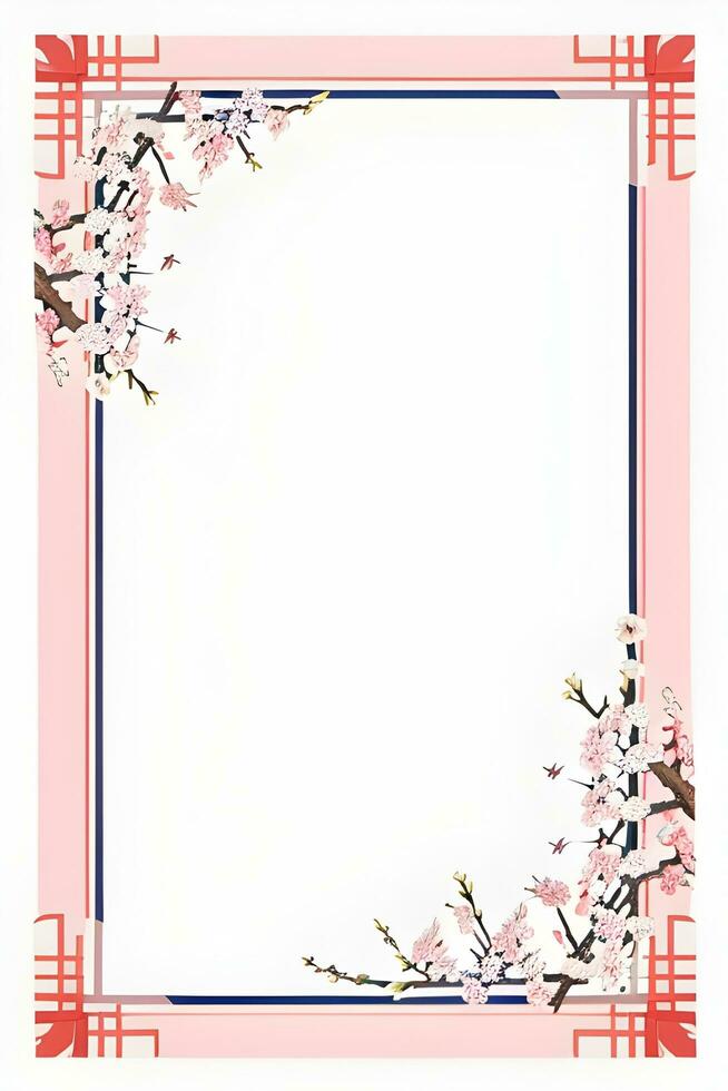 AI generated Japanese border frame, Sakura border frame Illustration photo