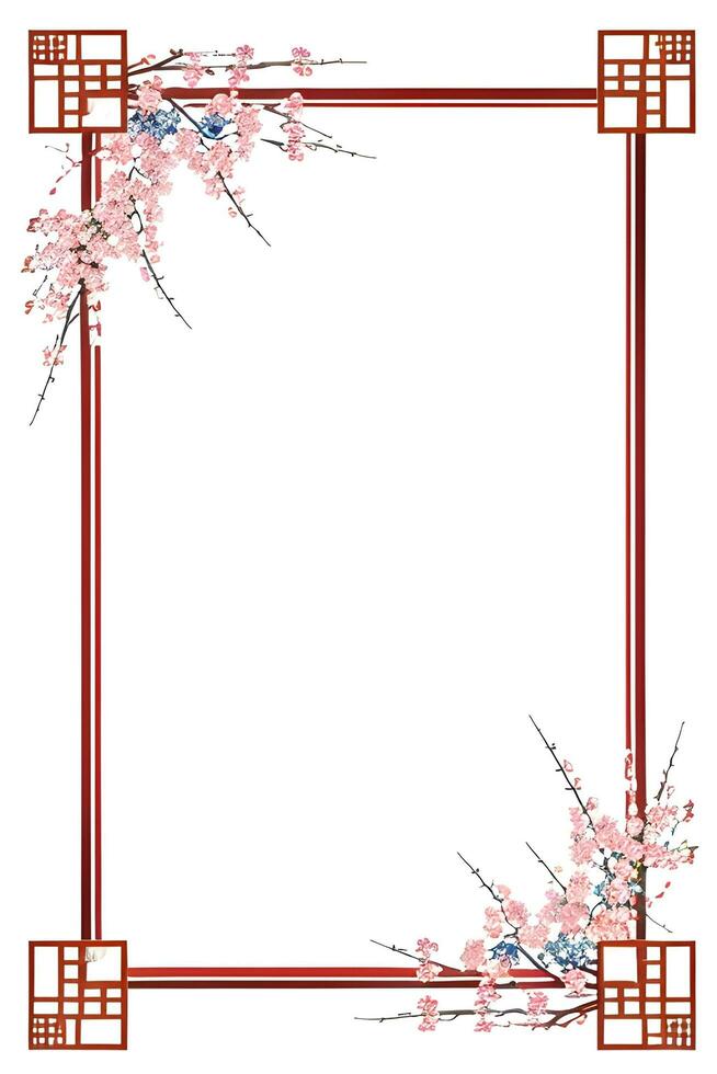 AI generated Japanese border frame, Sakura border frame Illustration photo