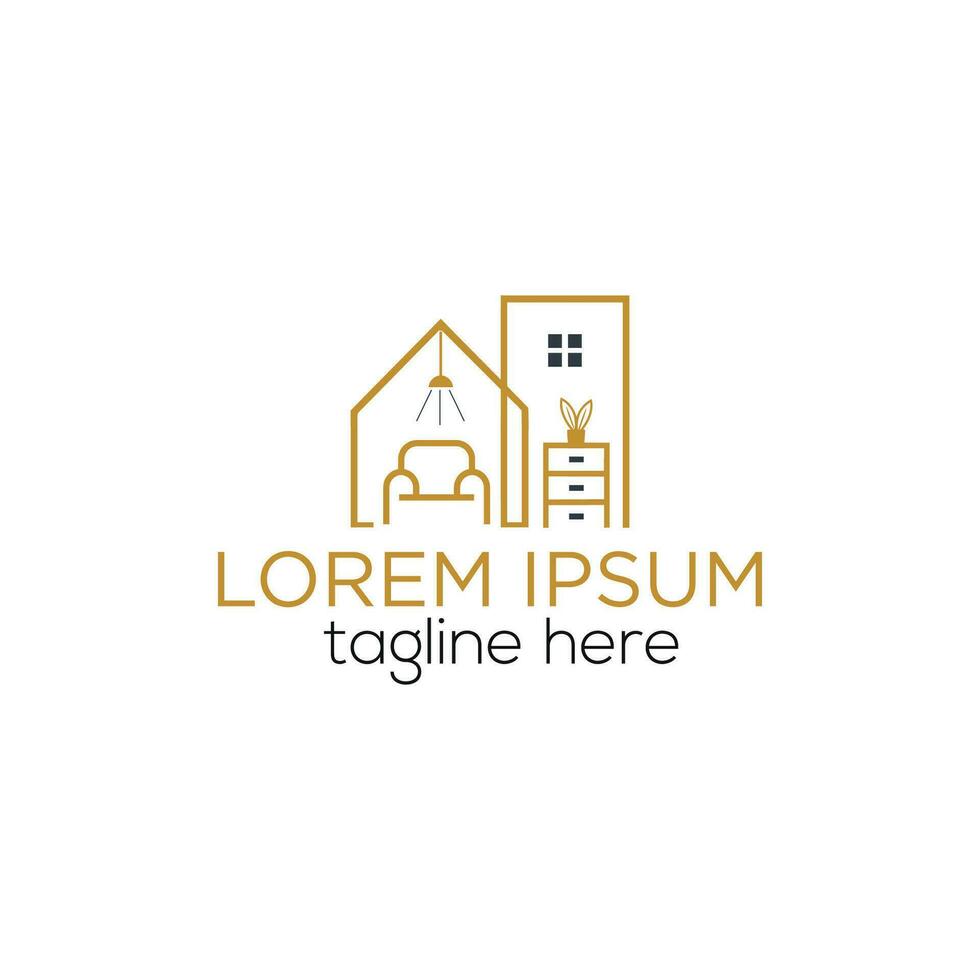 Home decor interior with chair indoor plant and home light logo design furniture design logotype vector