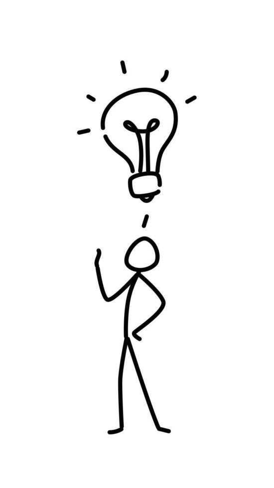 Illustration of a little man and a light bulb. Vector. Got an idea. Metaphor. Linear style. Illustration for website or presentation. Creative and resourcefulness. vector