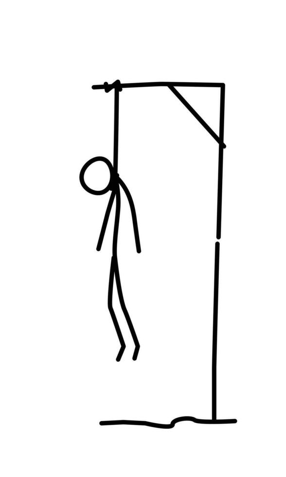 Illustration of a hanged man. Vector. Dead in the loop. Metaphor. Linear style. Illustration for website or presentation. The end, the finale of life. vector