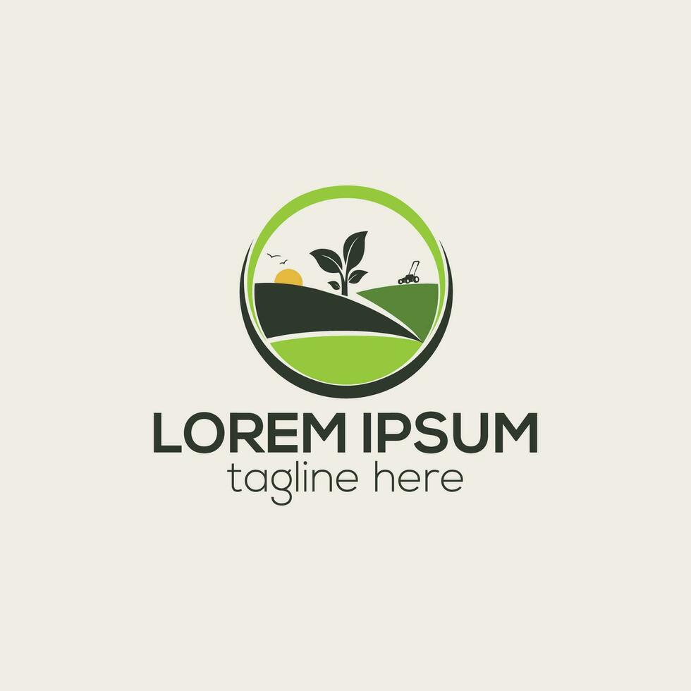 Lawn care and landscaping logo design isolated vector template illustration