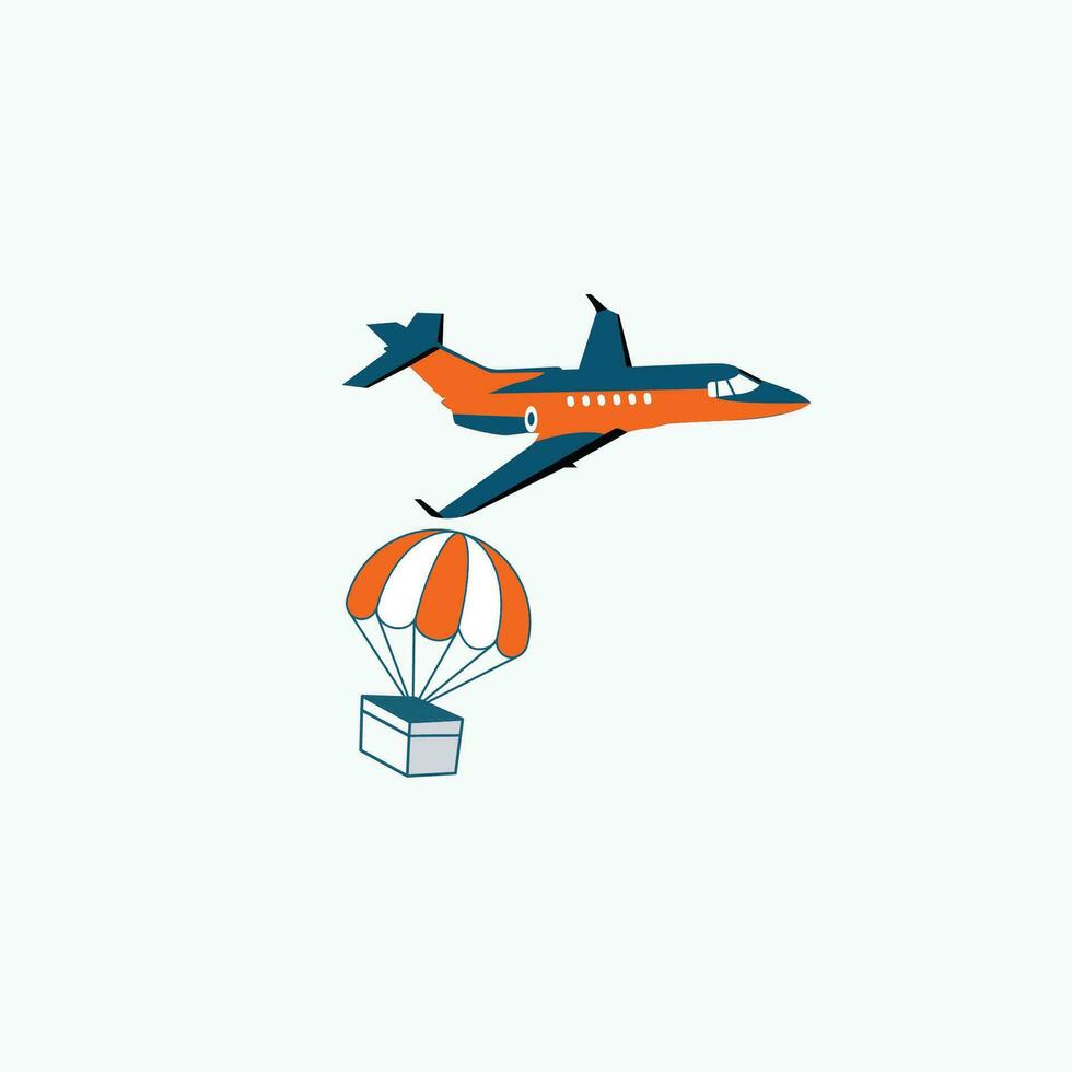 Drop shipping with airplane delivery flat logo design isolated vector template illustration