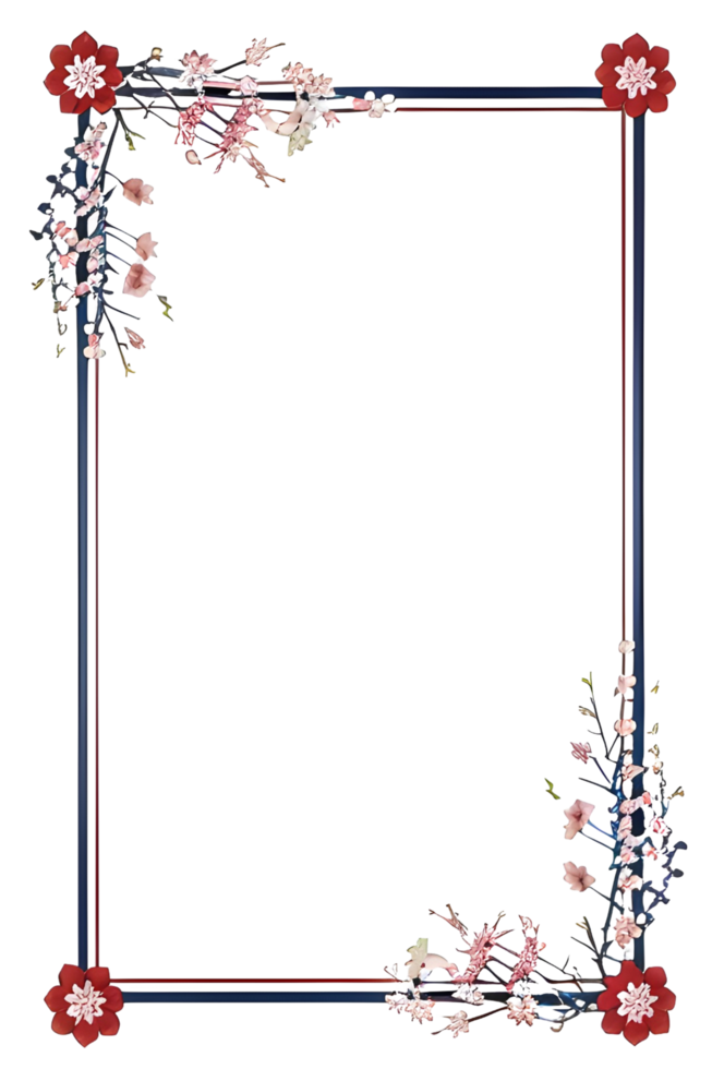 AI generated Sakura border frame, Japanese border frame PNG transparent background