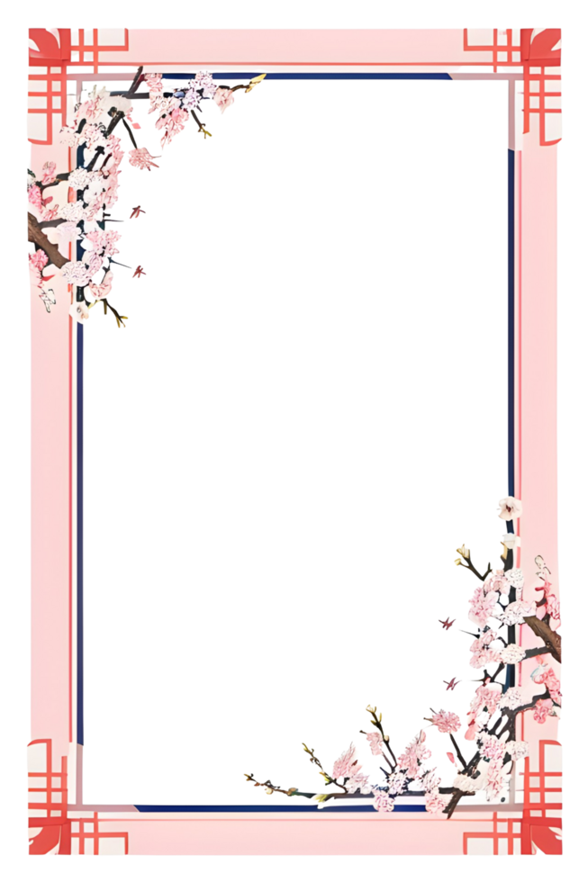 AI generated Sakura border frame, Japanese border frame PNG transparent background