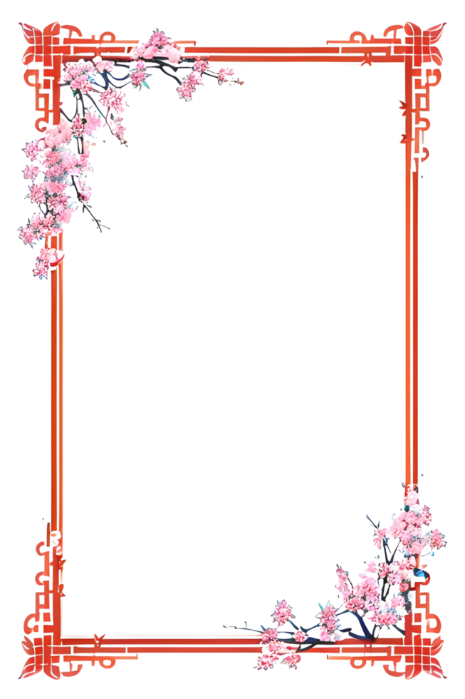 AI generated Sakura border frame, Japanese border frame PNG transparent background