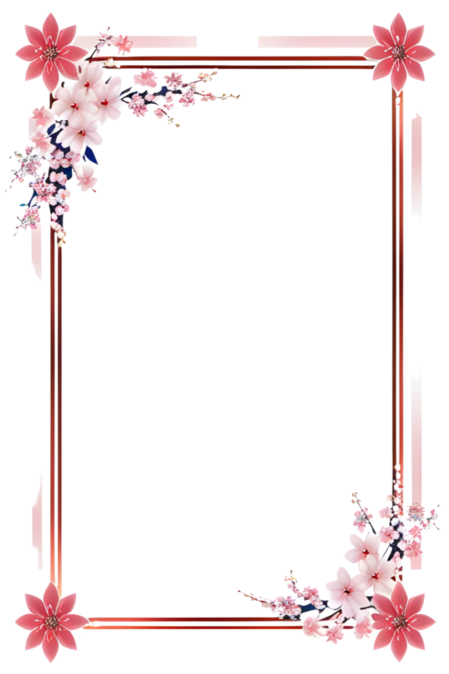 AI generated Sakura border frame, Japanese border frame PNG transparent background