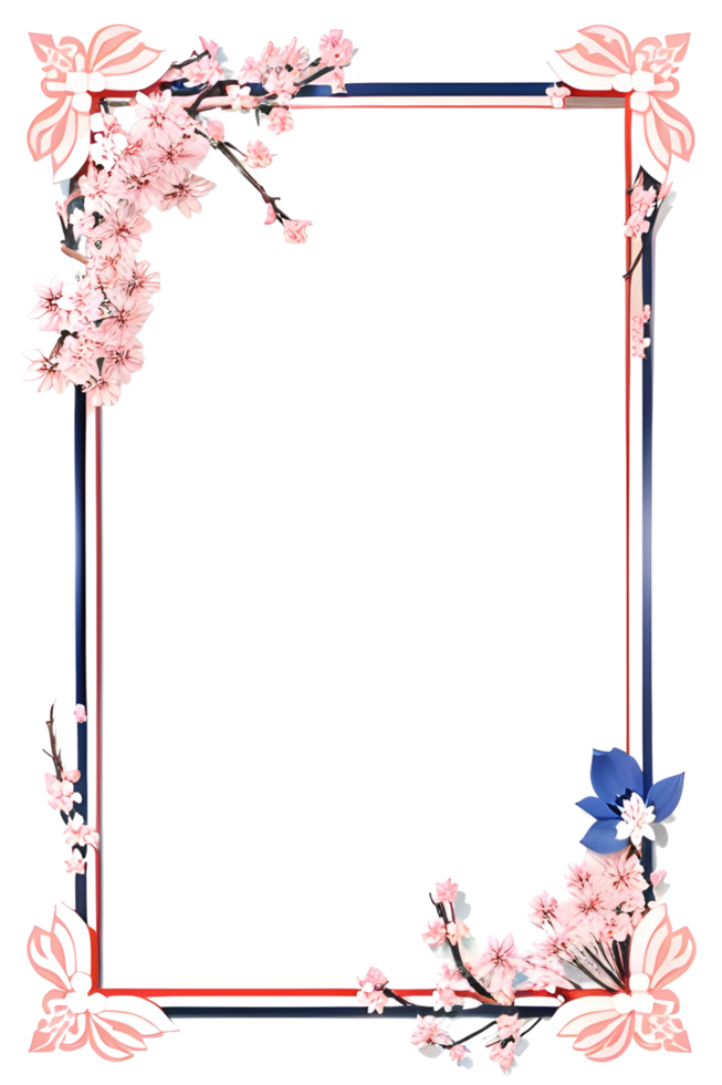 AI generated Sakura border frame, Japanese border frame PNG transparent background