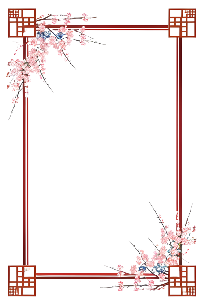 AI generated Sakura border frame, Japanese border frame PNG transparent background