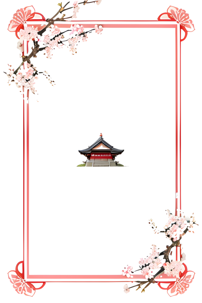 AI generated Sakura border frame, Japanese border frame PNG transparent background