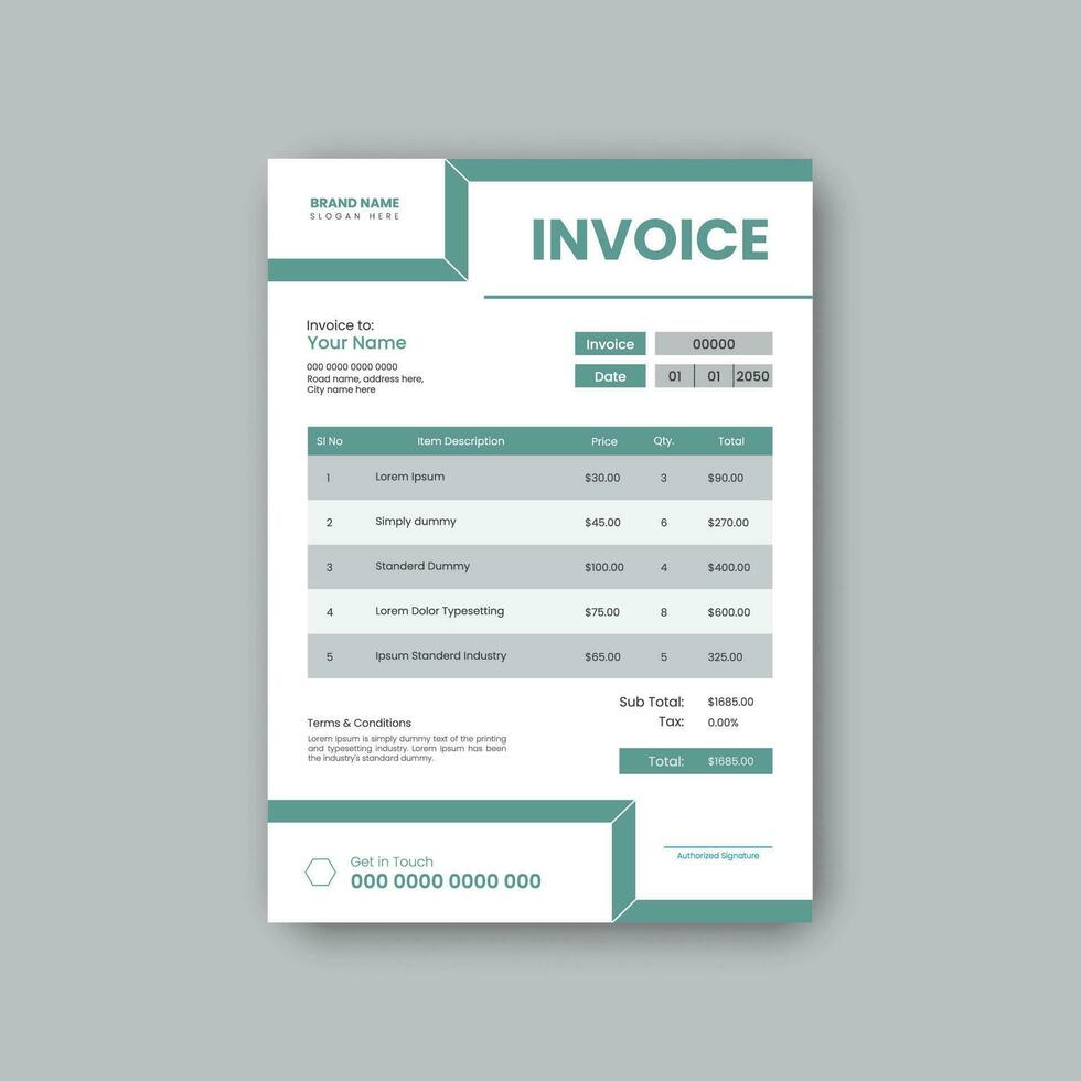 Corporate minimalist invoice design template. vector