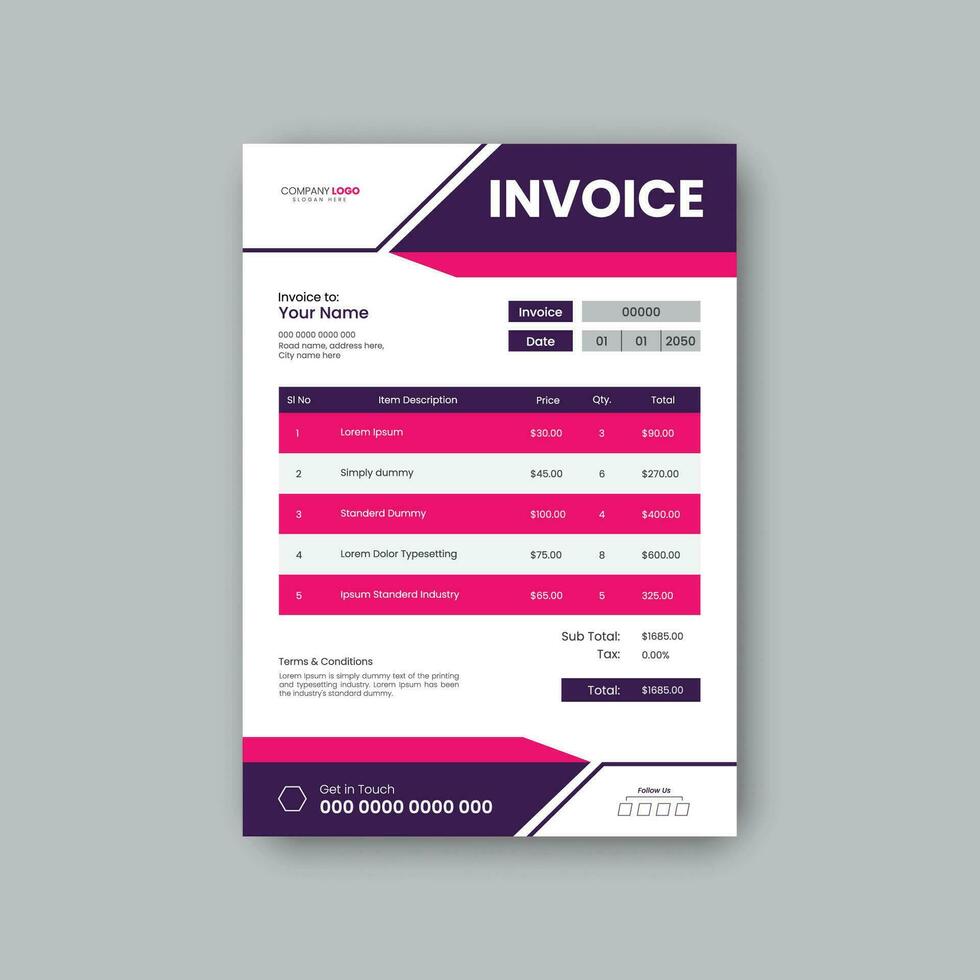 Modern creative bill form or invoice design template. vector