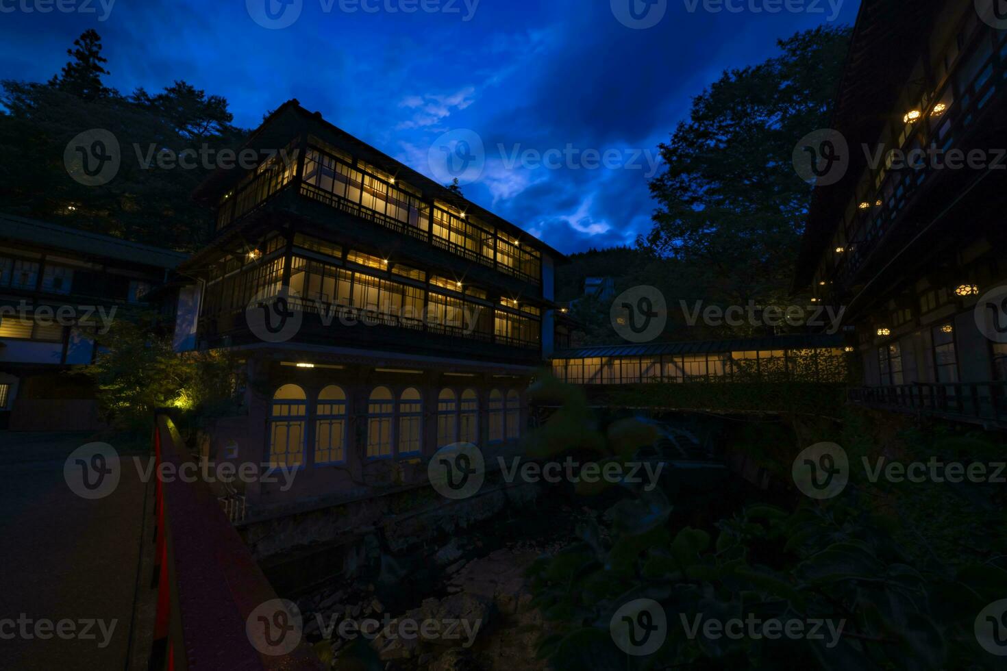 An old fashioned architecture in Nakanojo Gunma at dusk wide shot photo