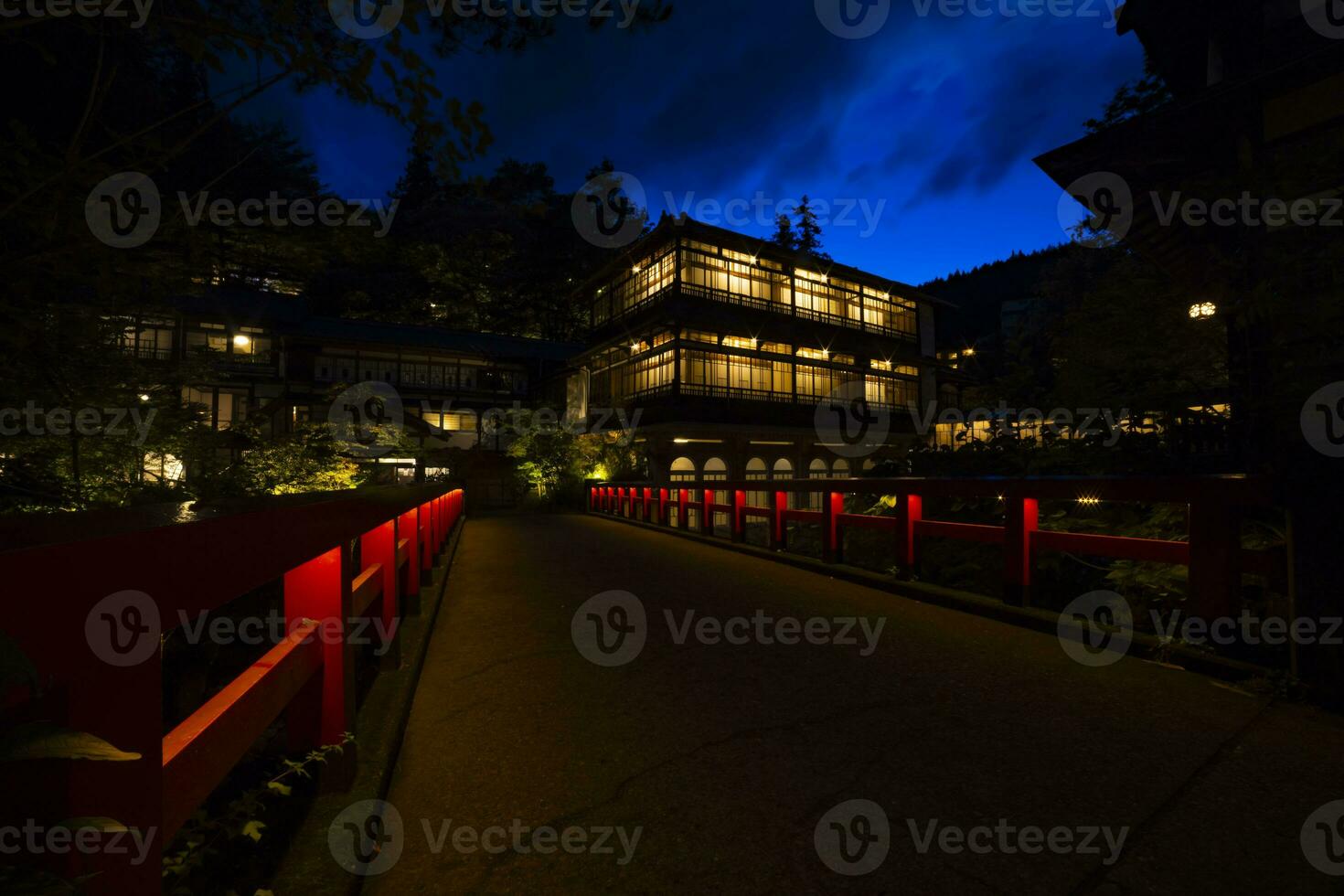 An old fashioned architecture in Nakanojo Gunma at dusk wide shot photo