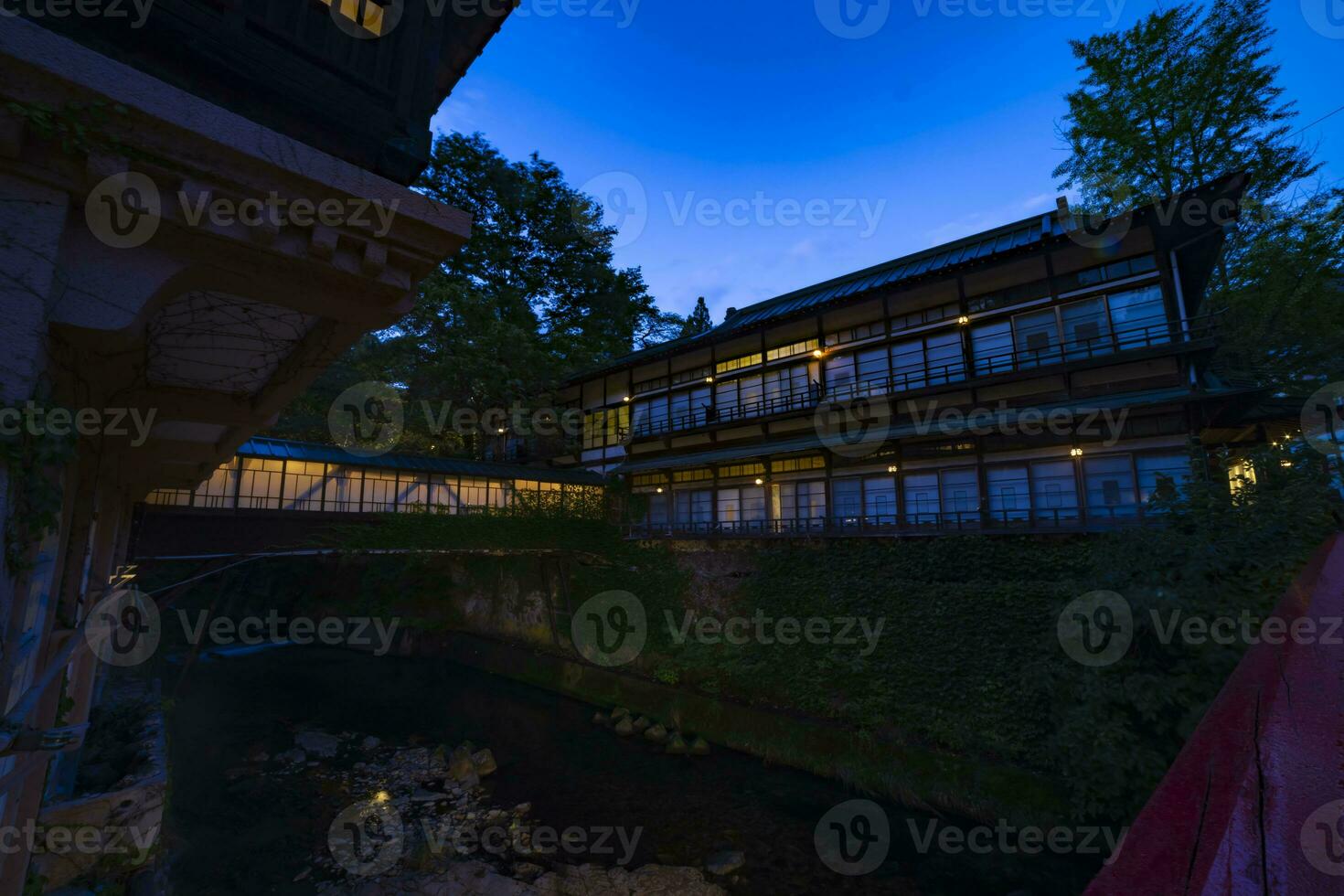 An old fashioned architecture in Nakanojo Gunma at dusk wide shot photo