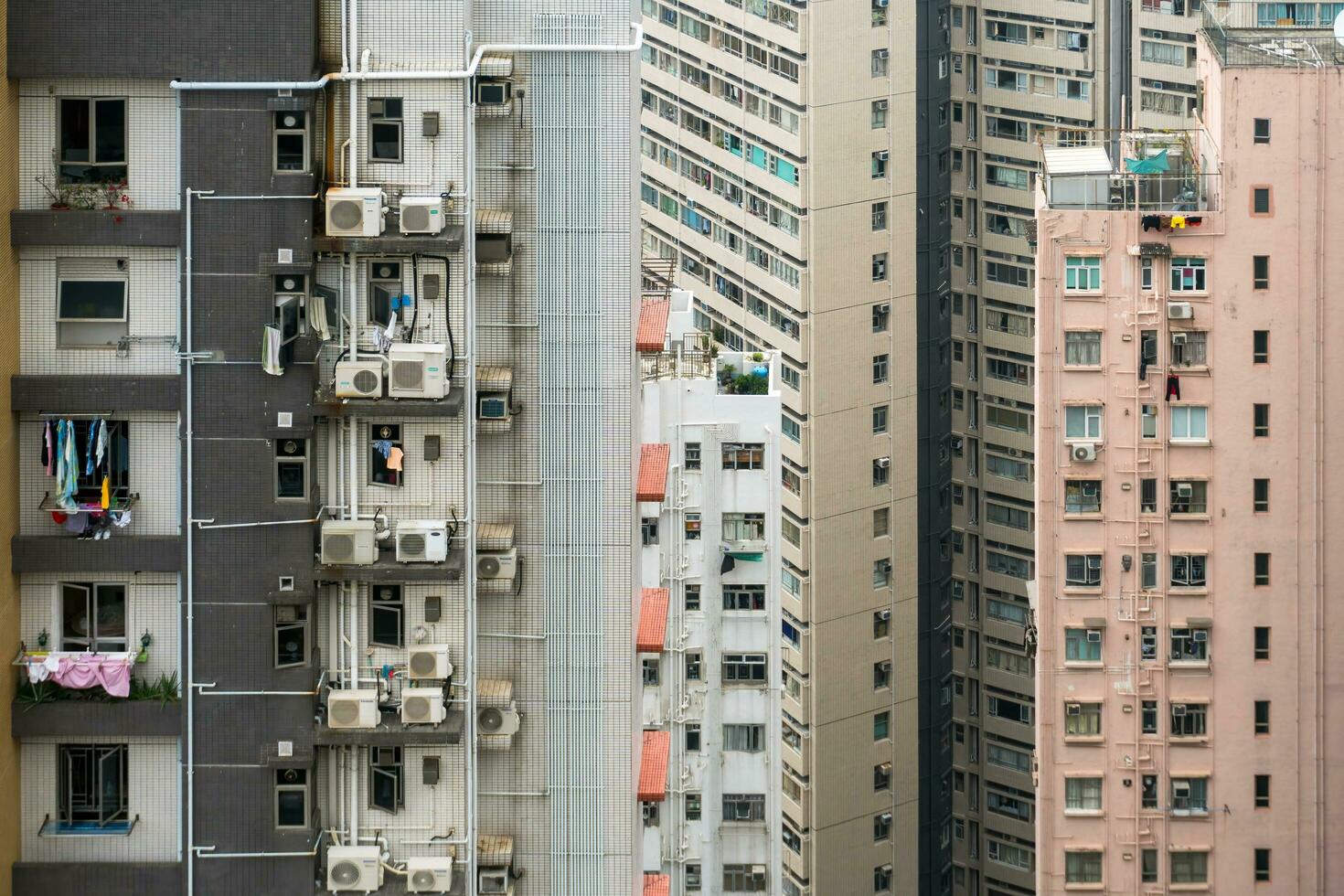 Hong Kong,March 26,2019-Panorama of skyscrapers of hong kong during a hazy day photo