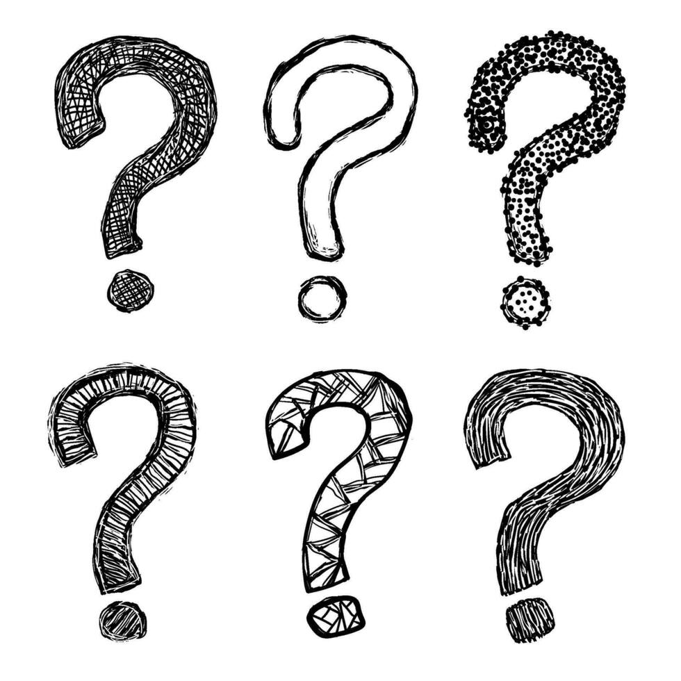 Hand drawn grunge questions mark set vector