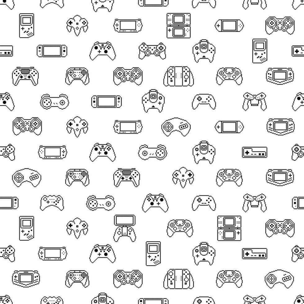 Video game controller background Gadgets and devices seamless pattern vector Pixel Art style